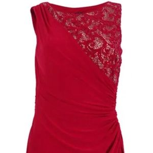 R&M Richards Women's Asymmetrical Ruched Lace Dress